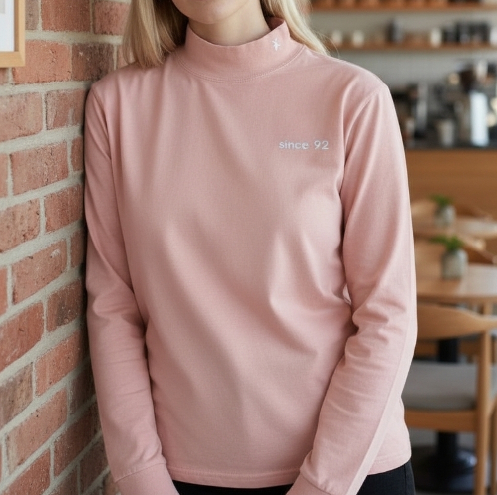 Dutch Bros Large Peach Long Sleeve Mock Turtleneck Shirt Cotton T-Shirt Unisex